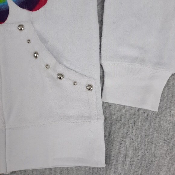 Flowers by Zoe Girls Hoodie 4 White Terry Zip Sweatshirt Rainbow Peace Y2K Retro - Picture 8 of 14